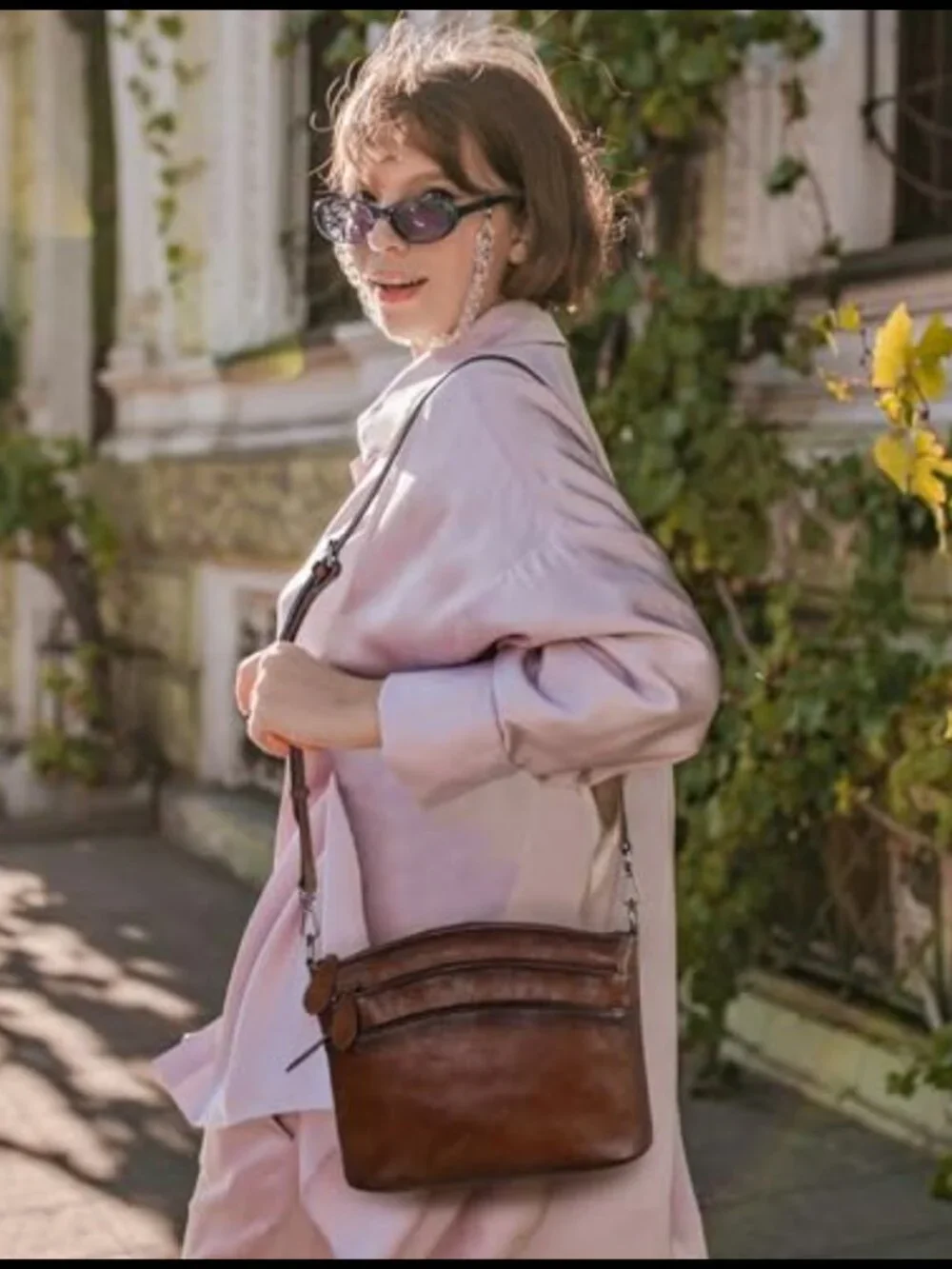 Vintage Leather Crossbody Shoulder Handbag Travel Purse